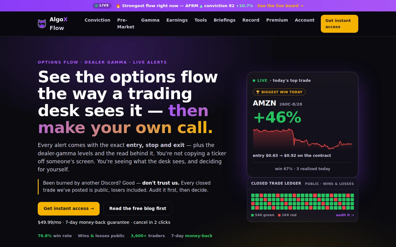 Screenshot of the AlgoX Flow website