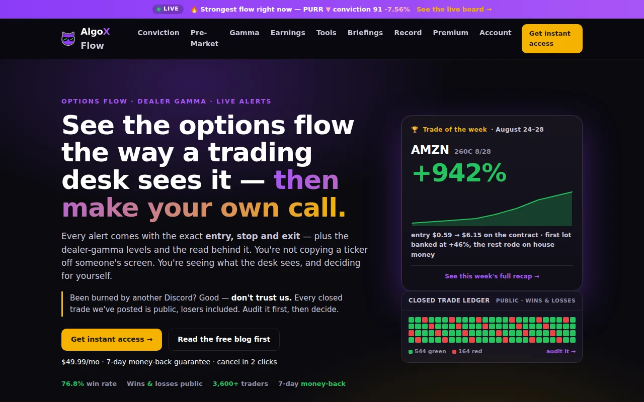 Screenshot of the AlgoX Flow website