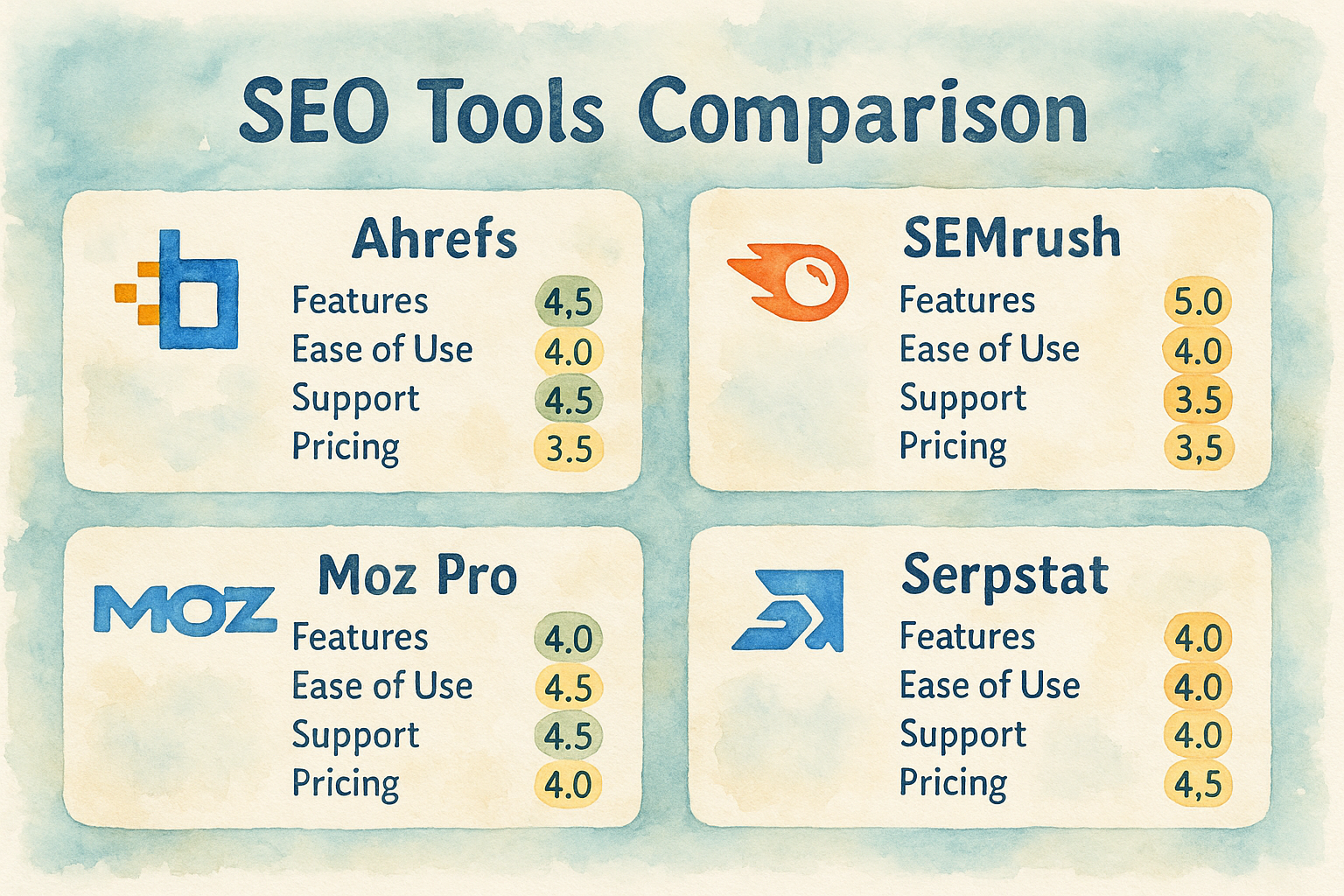 Screenshot of a comparative dashboard of multiple SEO tools