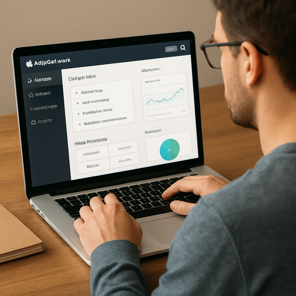 An illustration of a marketer using a laptop with NinjaOutreach’s dashboard open, showing prospect lists, email templates, and analytics graphs. Alt: NinjaOutreach backlink building software dashboard example