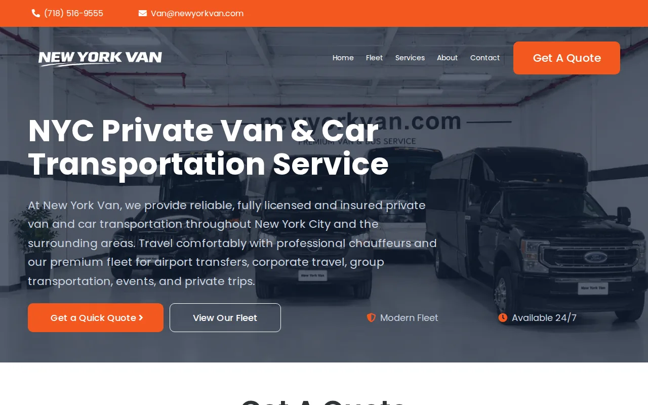 Screenshot of the New York Van website