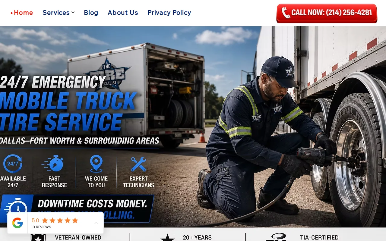 Screenshot of the The Tire Specialist website