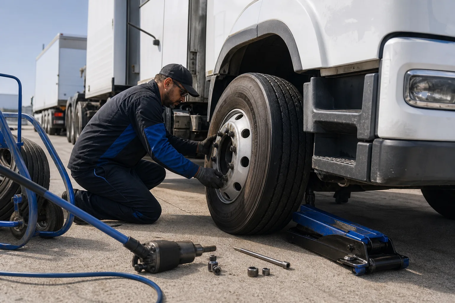 mobile on-site truck tire replacement for a commercial fleet