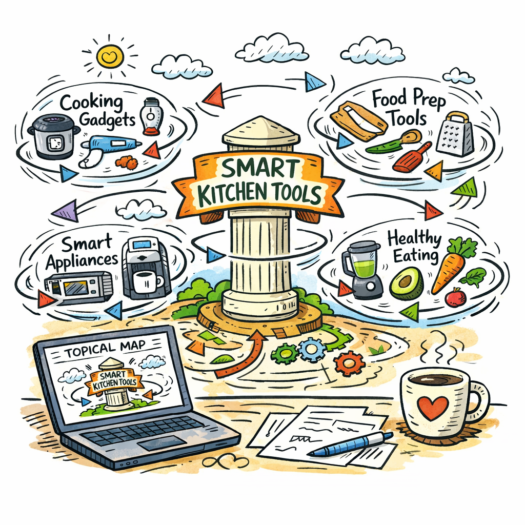 A doodle illustration showing a colorful map with a central pillar labeled 