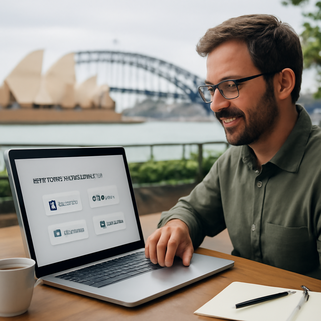 A freelancer sitting at a laptop, choosing a website builder, with a coffee mug and a notebook visible. Alt: Freelancer selecting a website platform with coffee and notes.