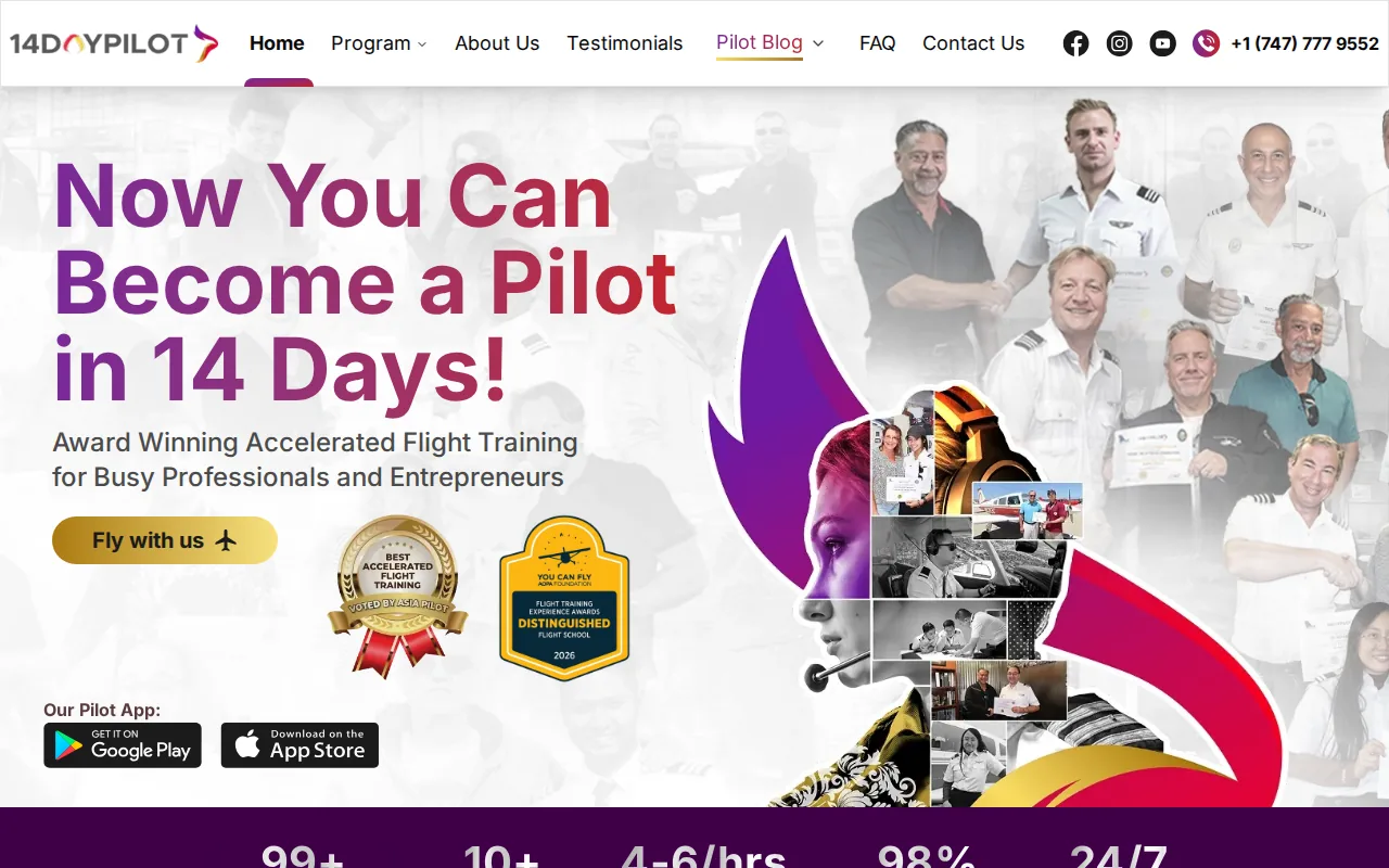 Screenshot of the 14DAYPILOT website
