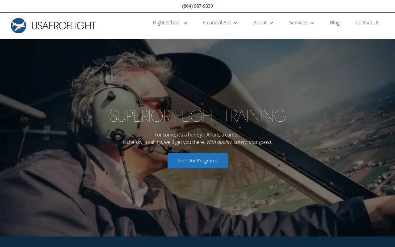 Screenshot of the USAeroFlight website