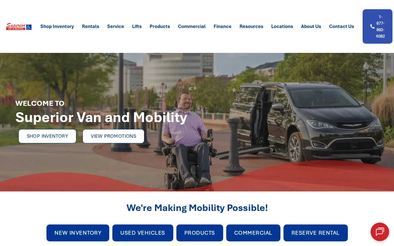 Screenshot of the Superior Van & Mobility website