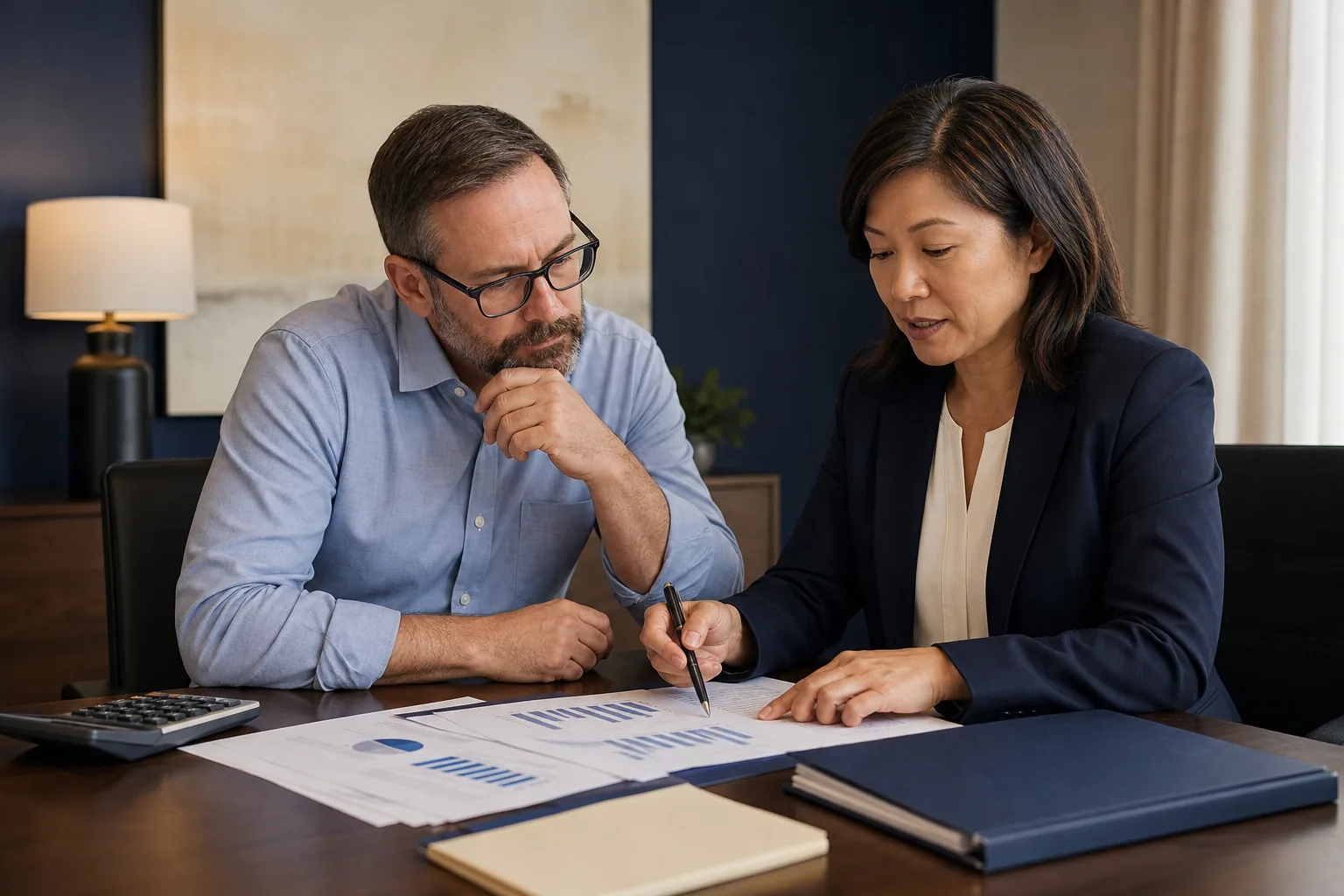adviser helping small business owner plan a change from cash to accrual accounting