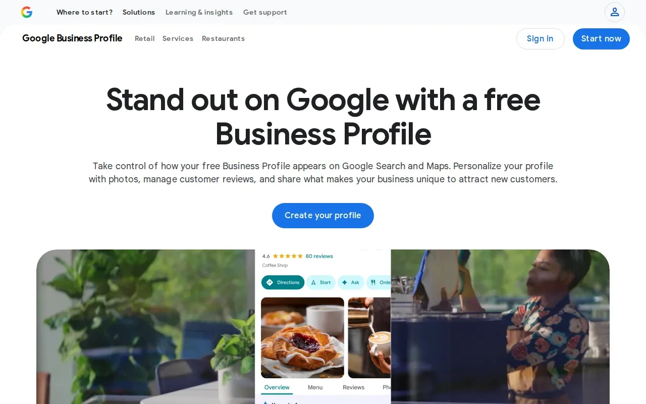 Screenshot of the Google Business Profile website