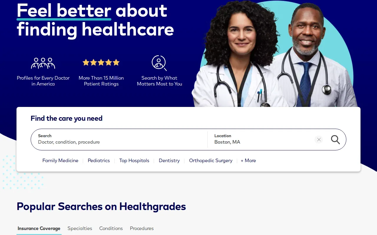 Screenshot of the Healthgrades website