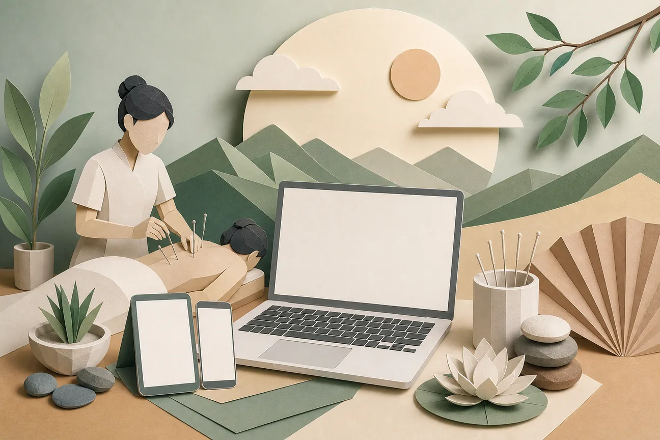 Papercraft illustration of Best Acupuncture Websites for Clinic Visibility