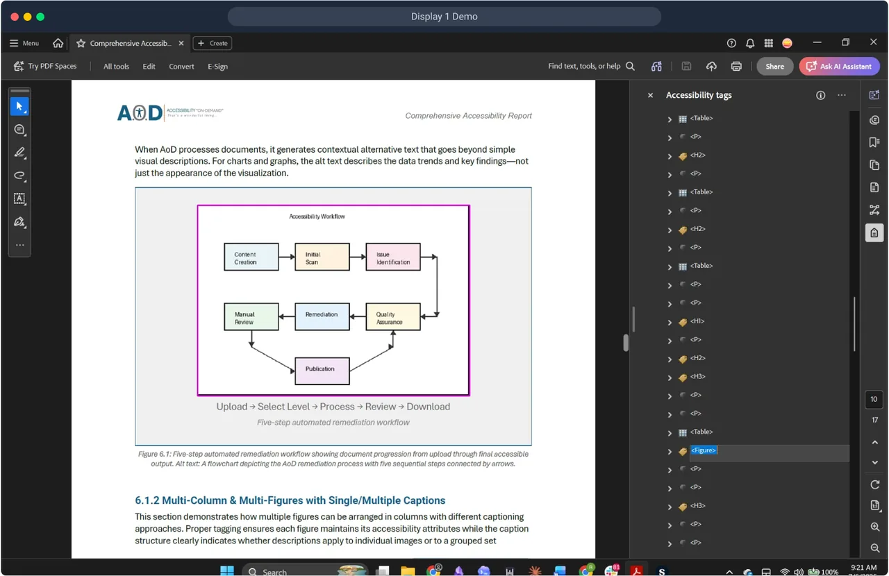 Adobe Acrobat Pro and tag tree being shown for this document