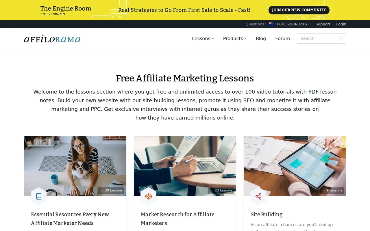 Screenshot of the Affiliate Marketing Training by Affilorama website