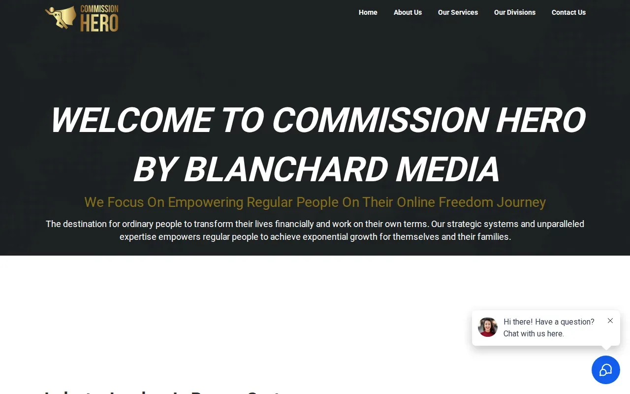 Screenshot of the Commission Hero website