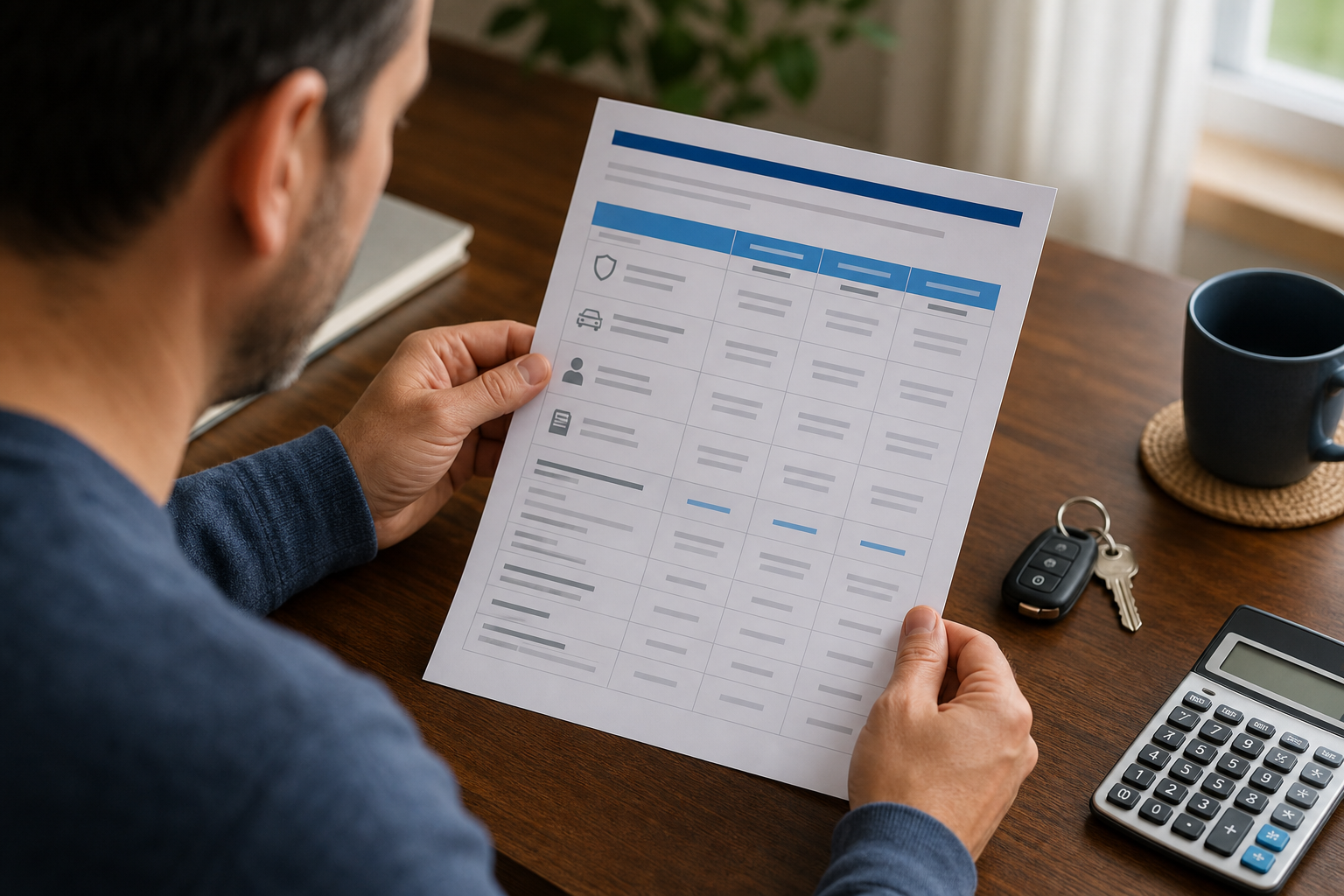 Driver comparing car insurance deductibles limits and discounts in Aurora Illinois