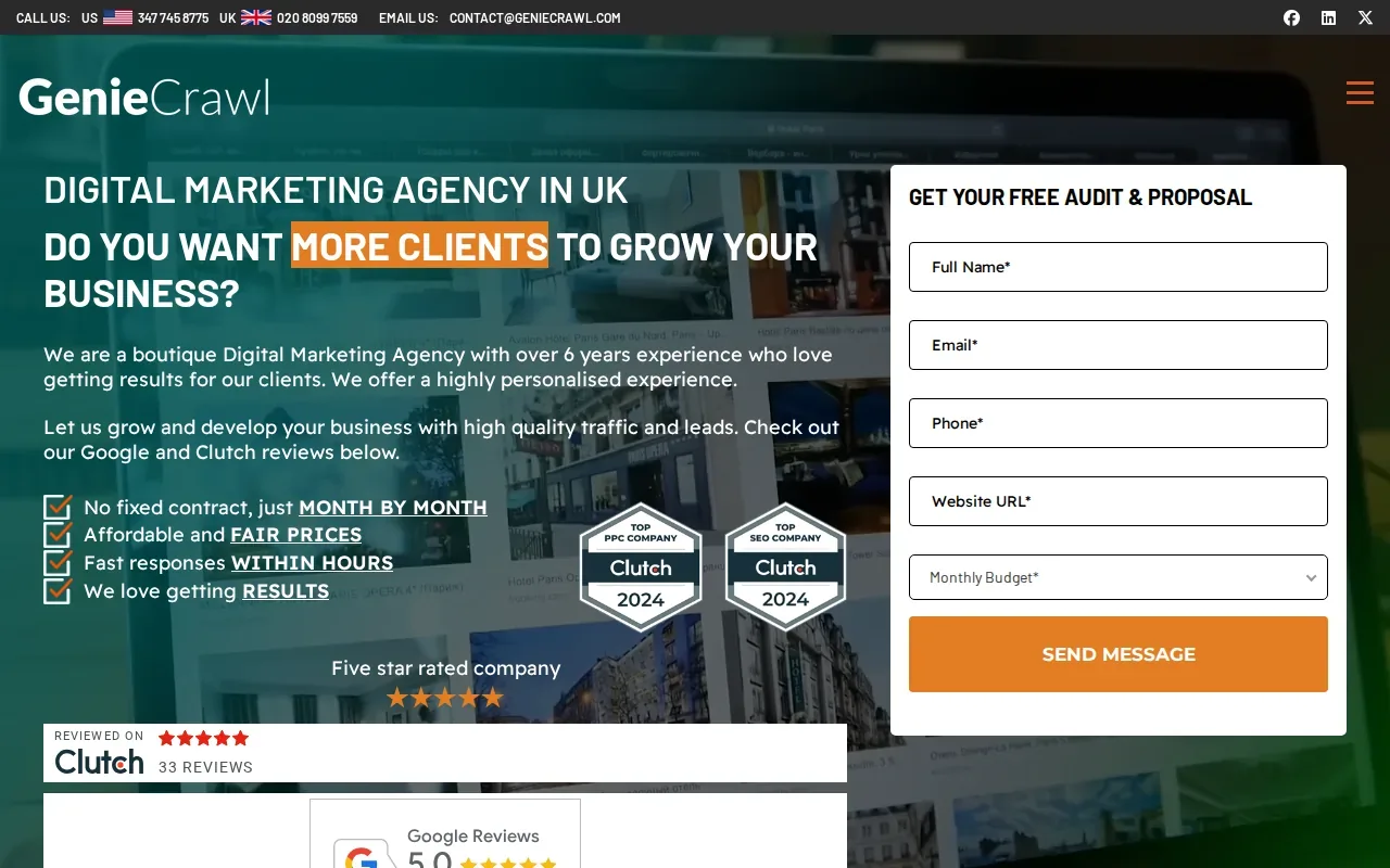 Screenshot of the Genie Crawl website