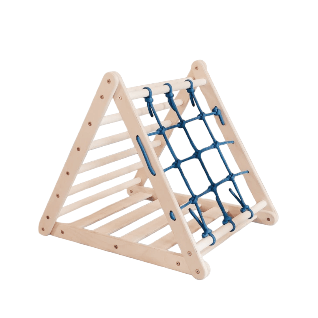 Triangolo per arrampicarsi ORANG-UTAN MINI con pioli, lato a scaletta e rete da arrampicata blu