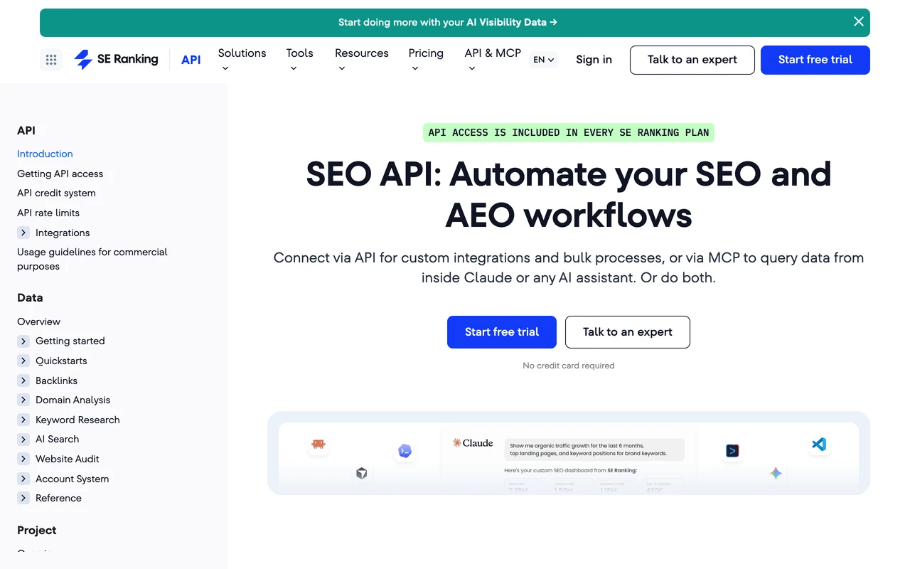 SE Ranking: visual reference for 7. SE Ranking API