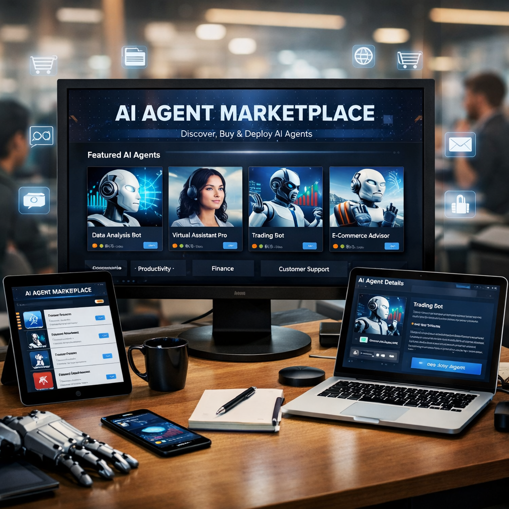 A photorealistic image related to ai-agent-marketplace. Alt: ai-agent-marketplace