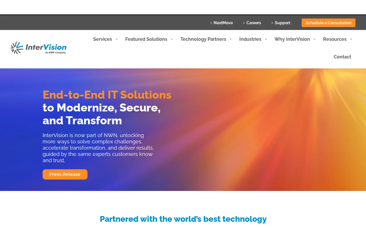 Screenshot of the InterVision website