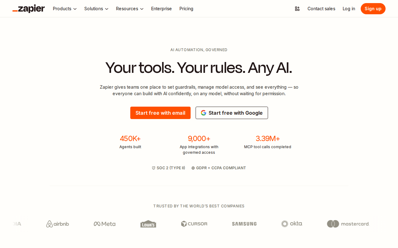 Zapier homepage screenshot