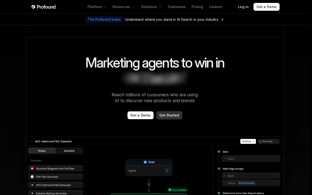 Screenshot of the Profound website