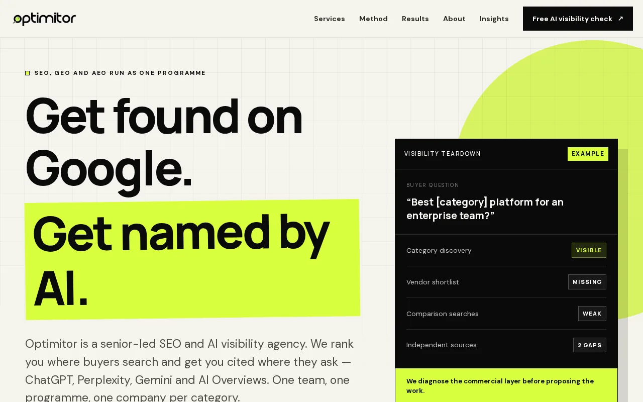 Screenshot of the Optimitor website