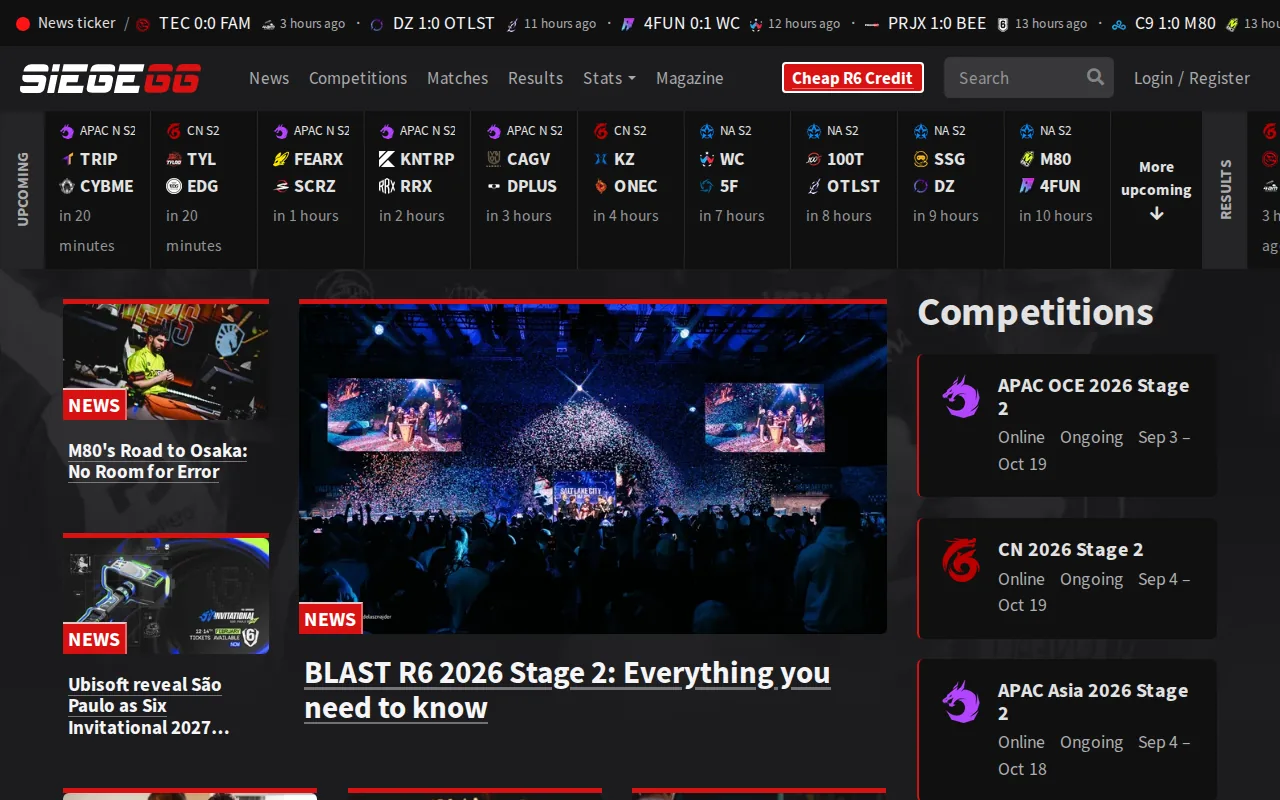 Screenshot of the Siege website