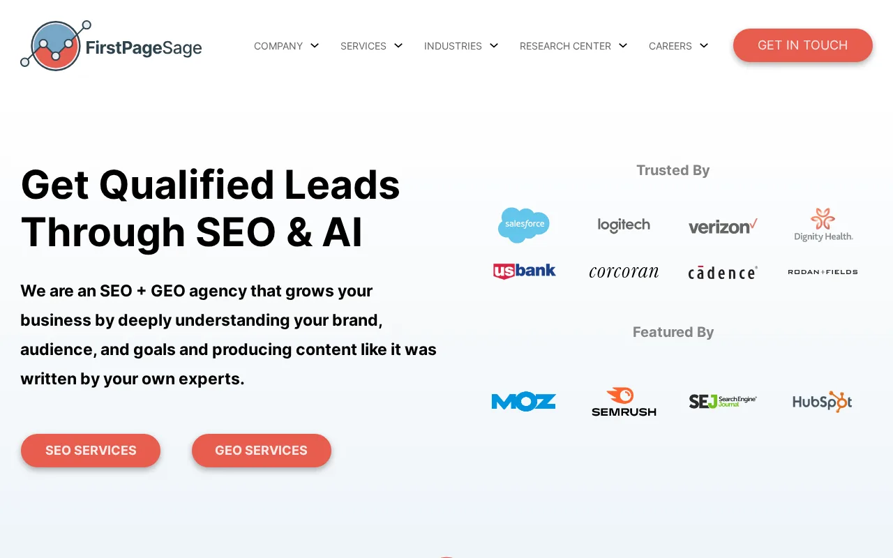 Screenshot of the First Page Sage website