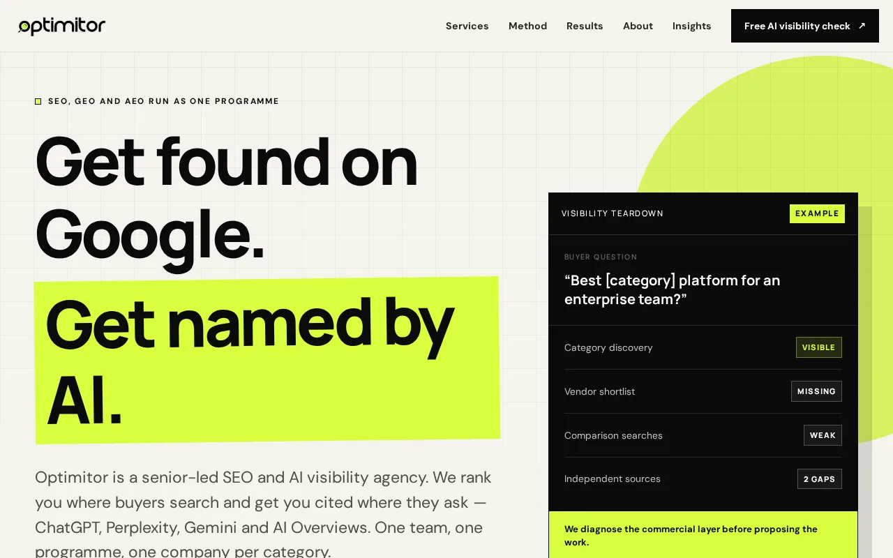 Screenshot of the Optimitor website