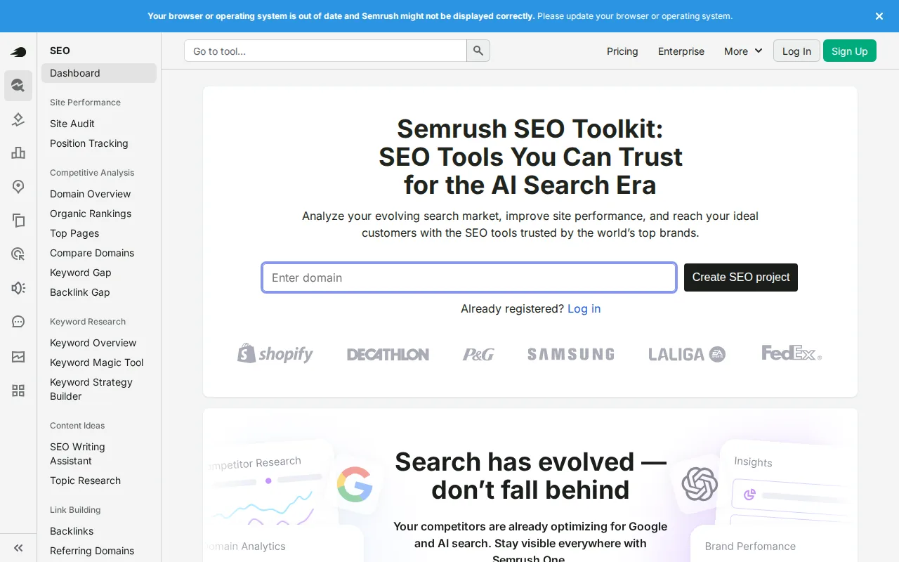 Screenshot of the Semrush website