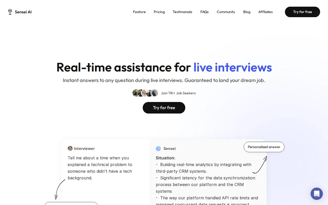 Screenshot of the Sensei AI website