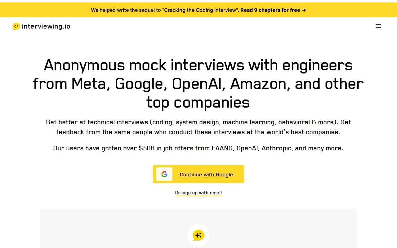 Screenshot of the interviewing.io website