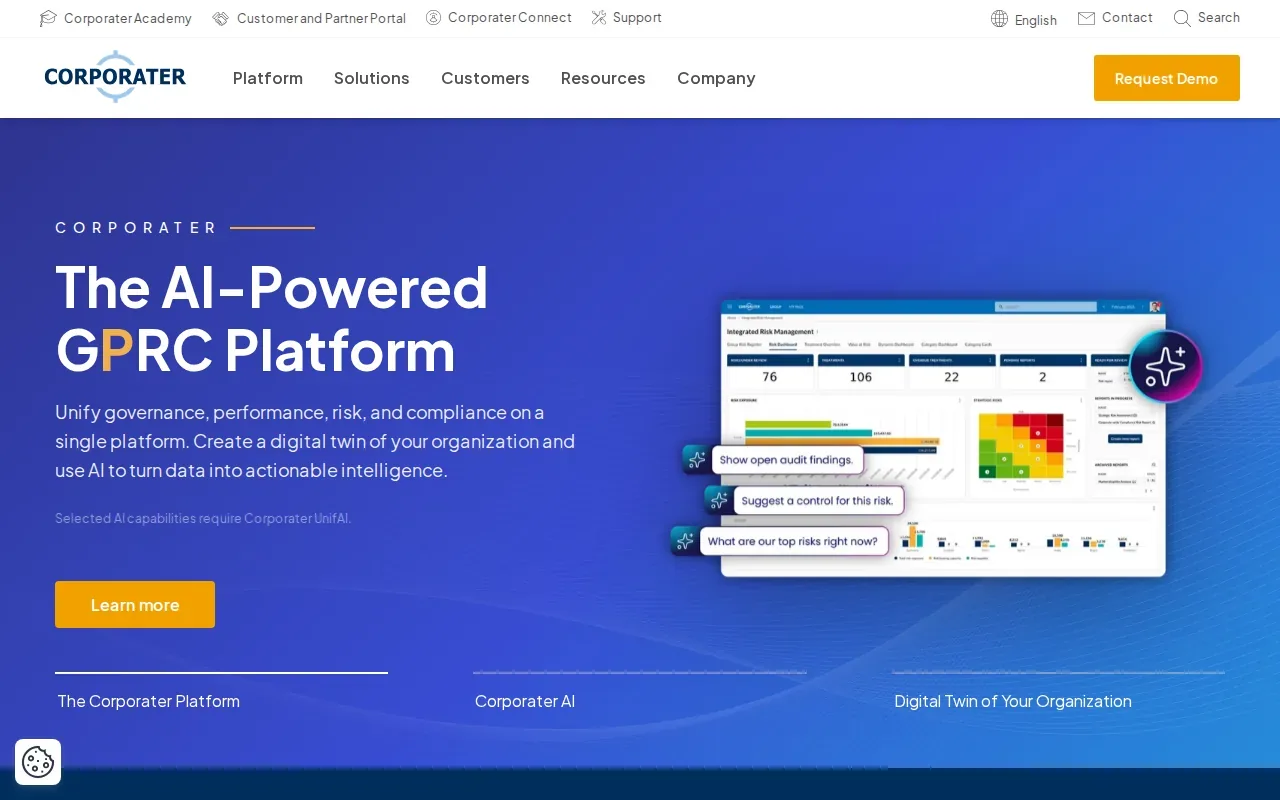 Screenshot of the Corporater website