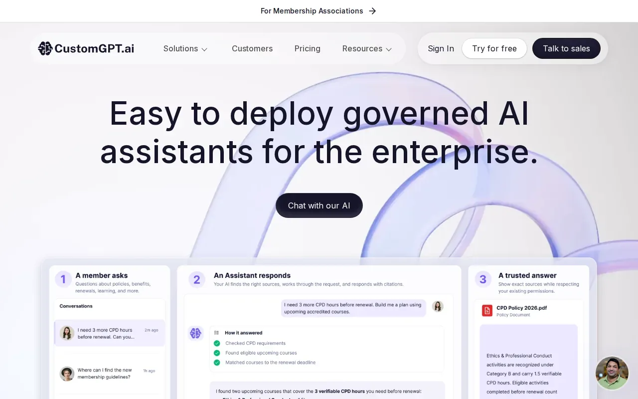 Screenshot of the CustomGPT.ai website