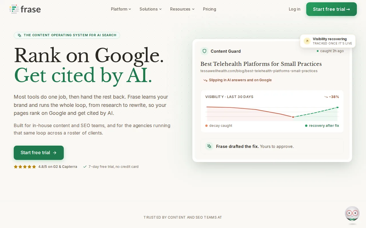 Frase: visual reference for 6. Frase — SERP-Driven Brief Builder for Data-Backed Content Planning