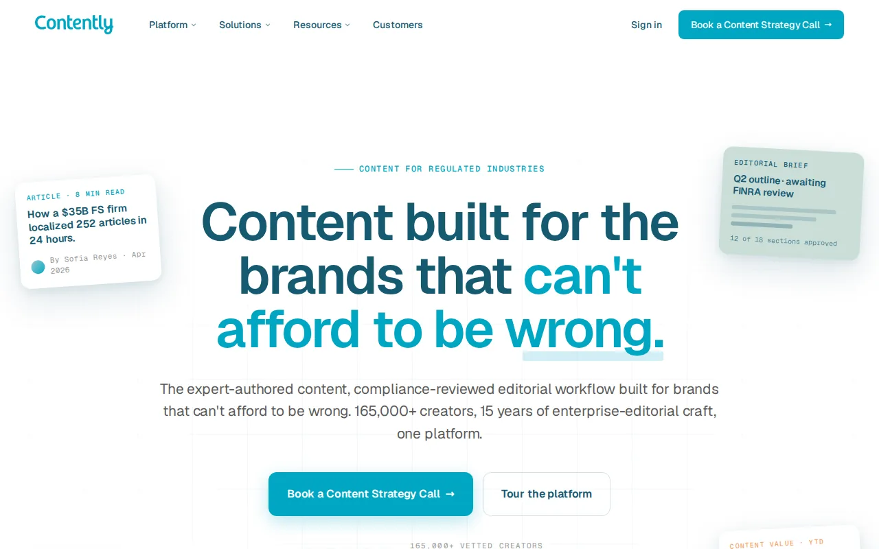 Contently: visual reference for 8. Contently — Human + AI Platform with 160,000+ Vetted Freelance Writers