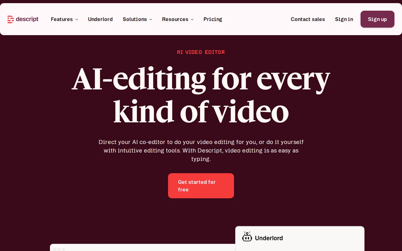 Descript: visual reference for 10. Descript, for editing video like a document