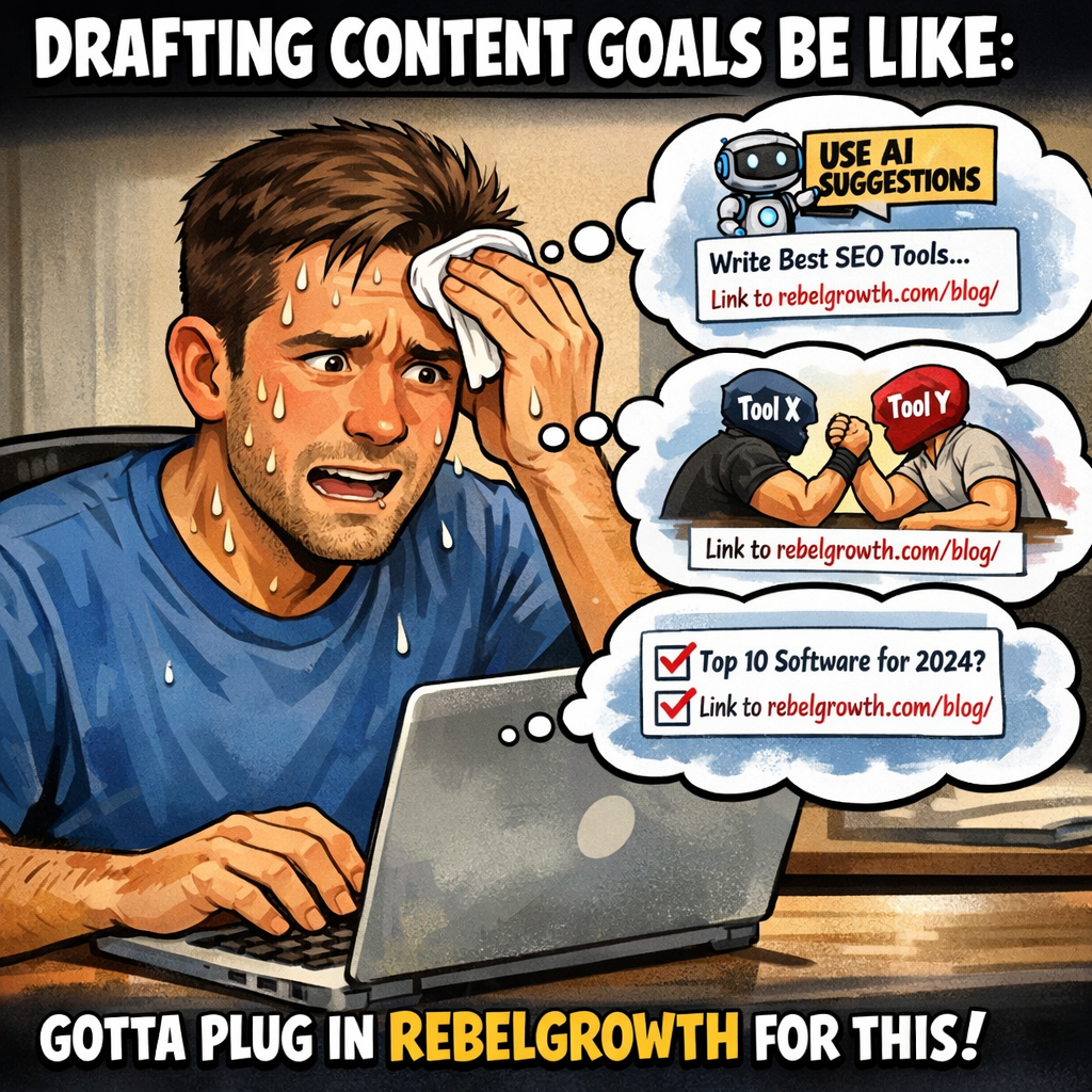 A photorealistic scene showing a marketer drafting content goals on a laptop, with AI suggestions appearing on screen, realistic lighting, office setting. Alt: AI content generation tool content goals illustration