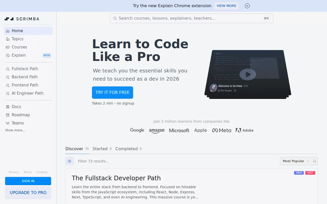 Screenshot of the Scrimba: Intro to AI Engineering website