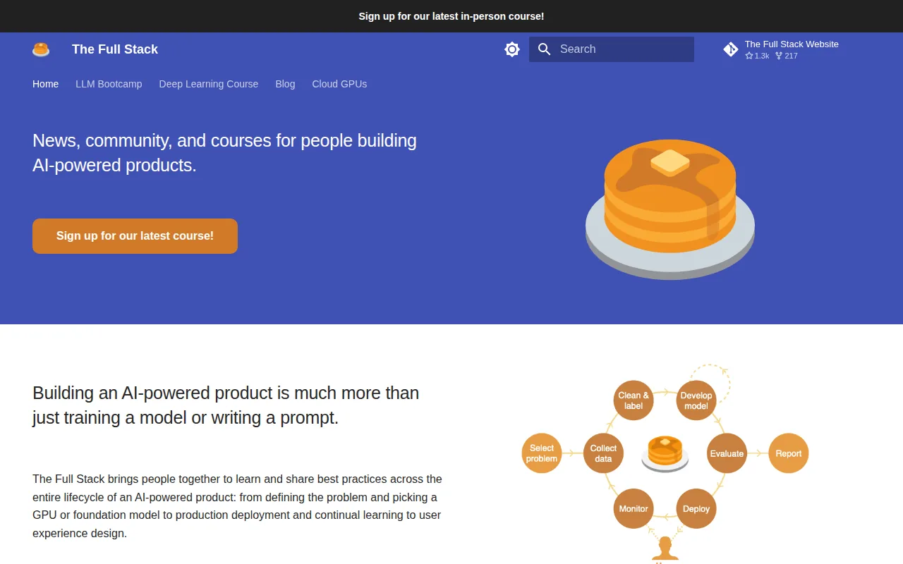 Screenshot of the Full Stack Deep Learning: LLM Bootcamp website