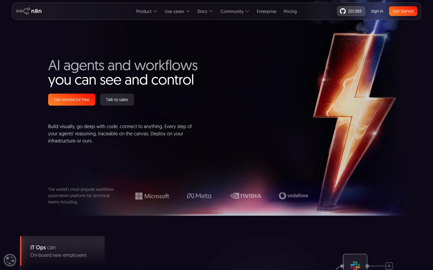 Screenshot of the n8n workflow automation website homepage