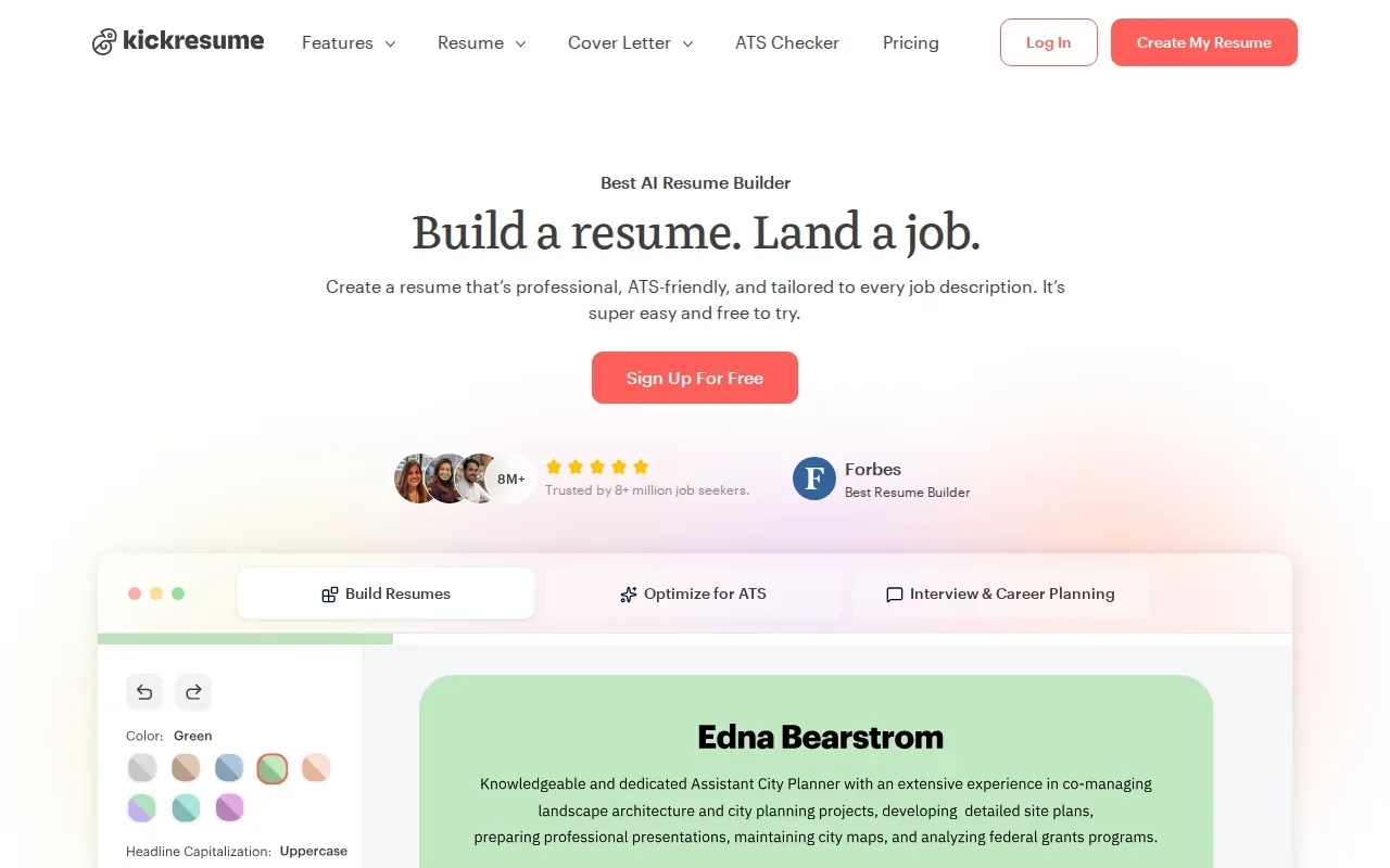 Screenshot of the Kickresume AI Cover Letter Generator website