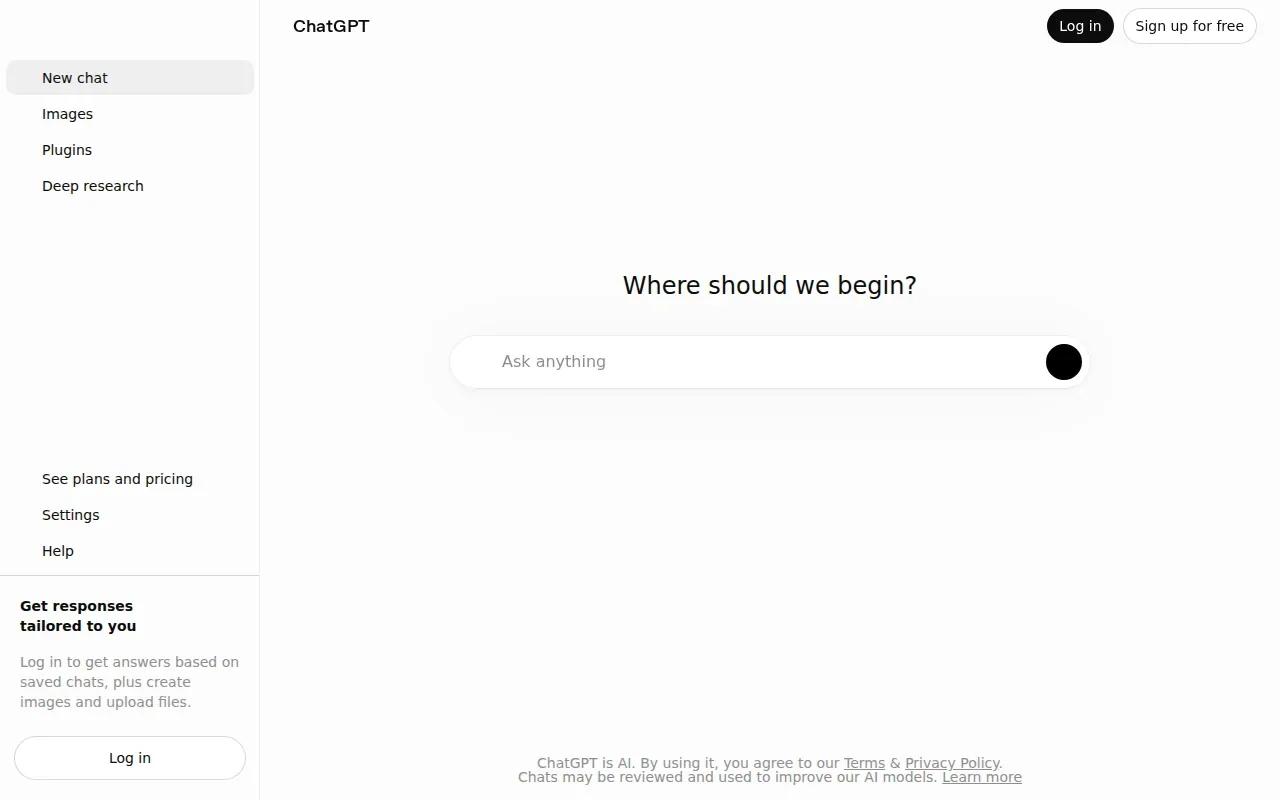 Screenshot of the ChatGPT (by OpenAI) website