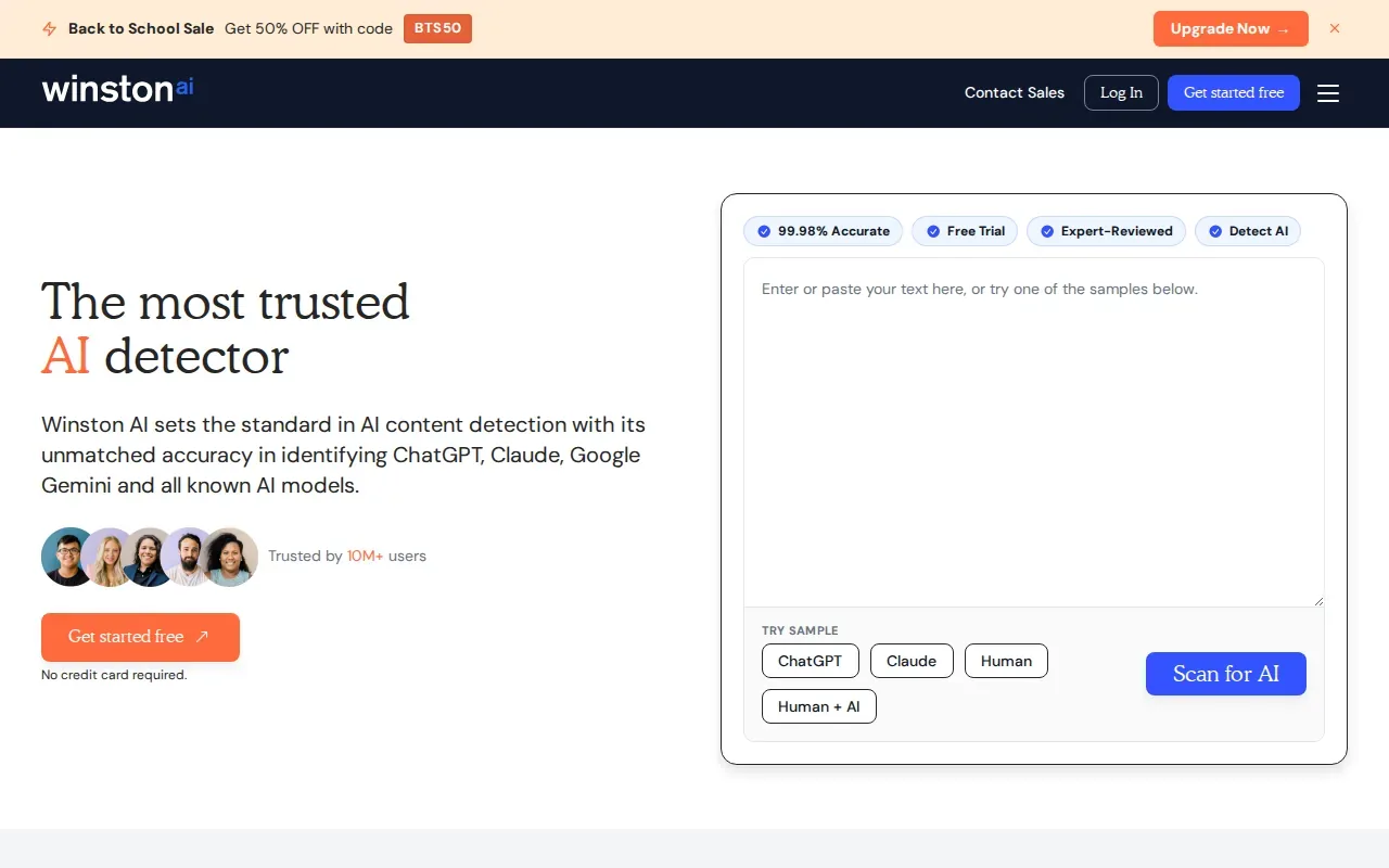 Screenshot of the Winston AI website
