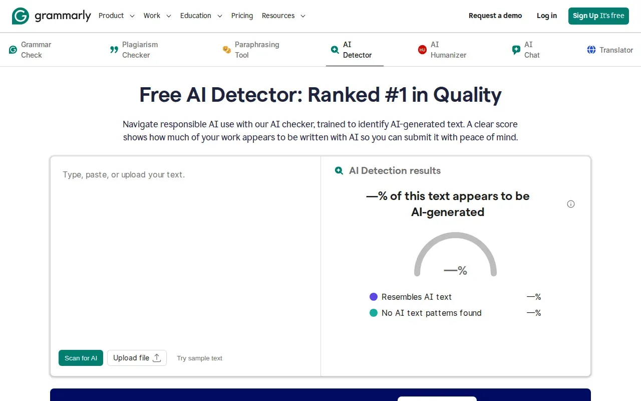Screenshot of the Grammarly AI Detector website