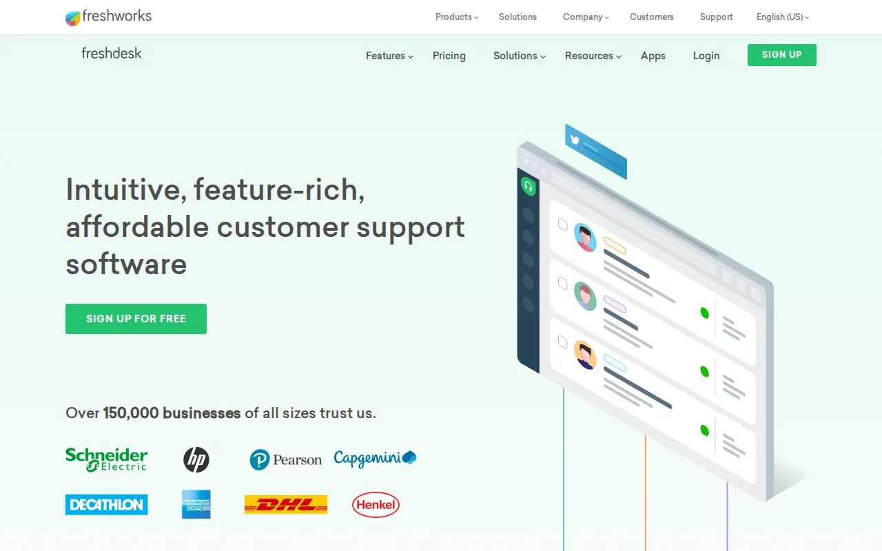 Screenshot of the Freshdesk website