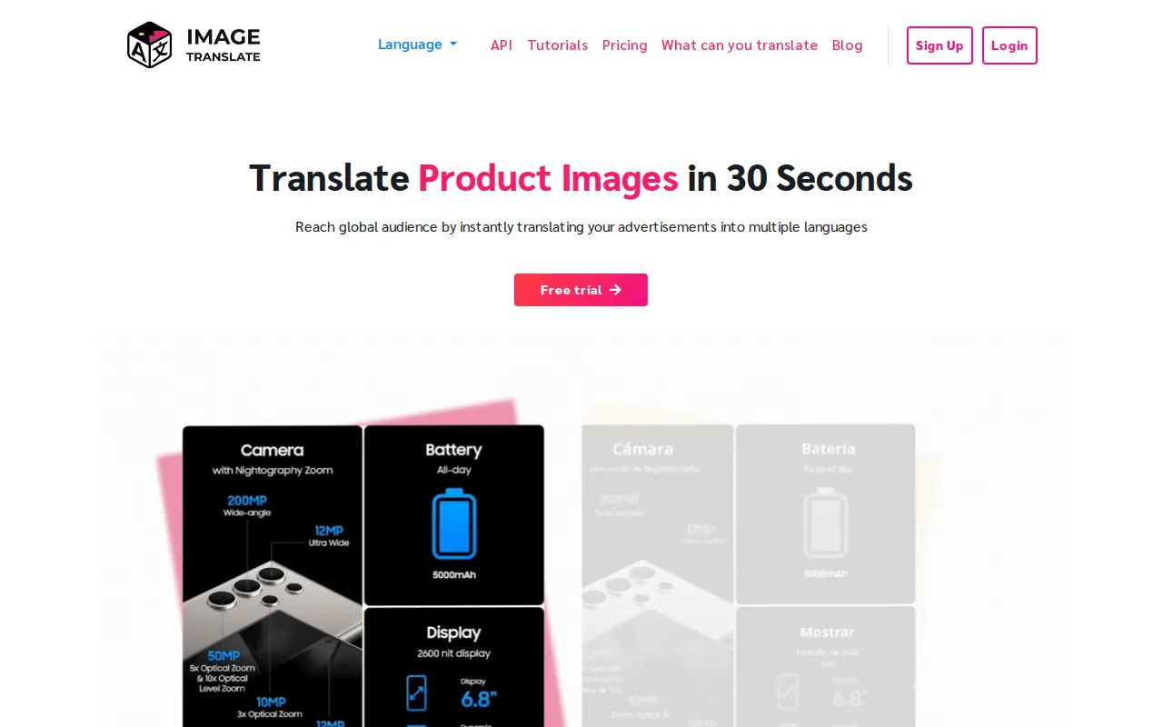 Screenshot of the ImageTranslate website