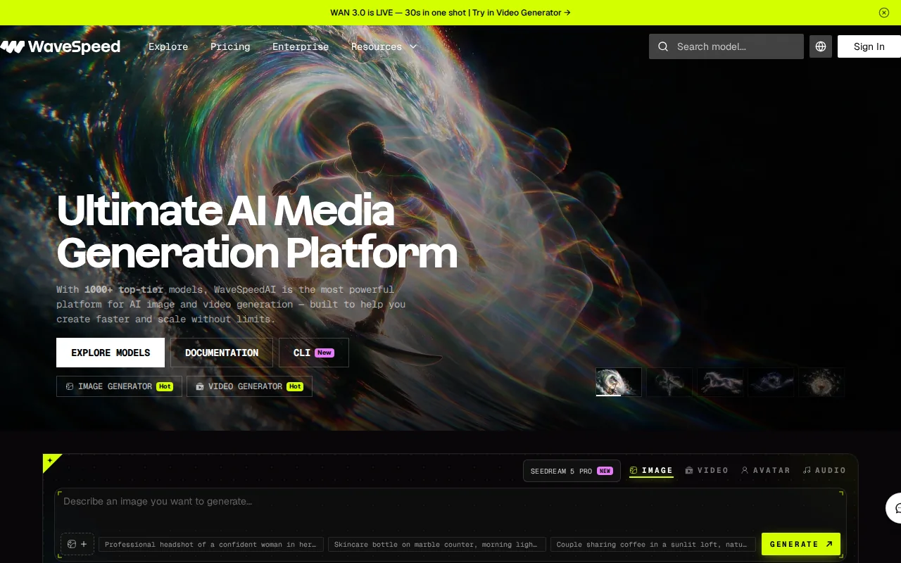 Screenshot of the WaveSpeedAI website